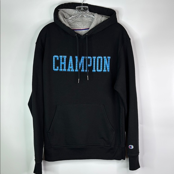 Champion Black Hoodie with Blue Logo Size Medium - Picture 1 of 10